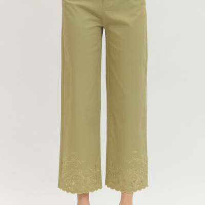 Scalloped Embroidered Hem Pants