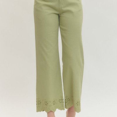 Matcha Ankle Pant with Scalloped Eyelet Trim
