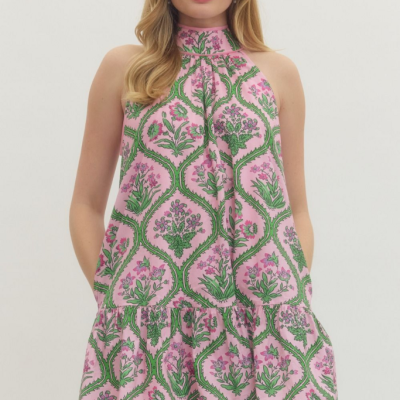 Pink Botanical Halter Dress