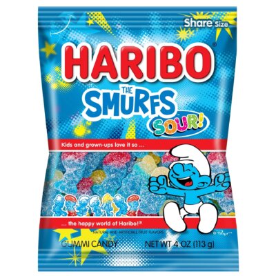 Haribo Smurfs Sour Gummy Candy 4oz