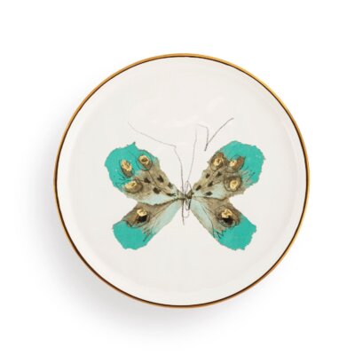 Turquoise & Gold Butterfly Ceramic Hanging Plate