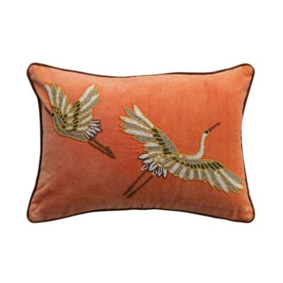 Beaded Cranes Lumbar Pillow