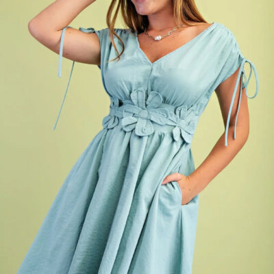 Floral Appliqué Dress- Mint
