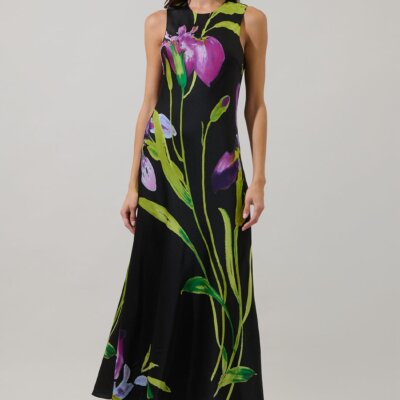 Varkey Floral Satin Midi Dress
