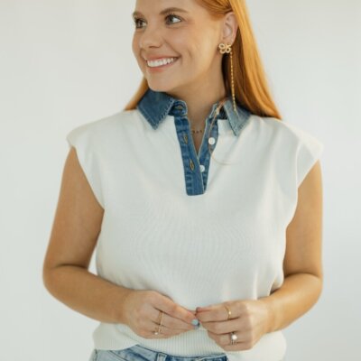 Sally Cap Sleeve Mixed Media Top (XS-XL)
