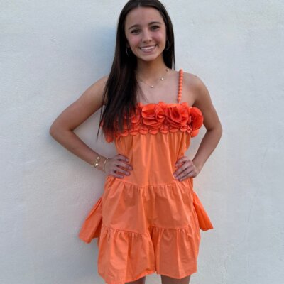 Rosette Trim Tiered Mini Dress Romper