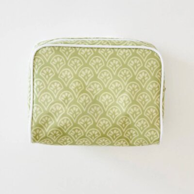Small Pattern Toiletry Bag in Green Block Print