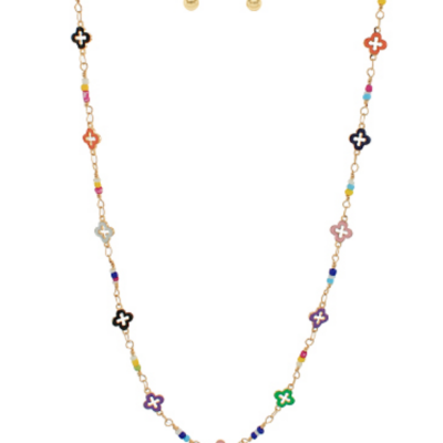 Multi Color Clover Necklace Set