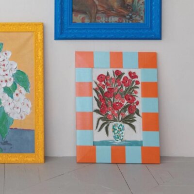 Floral Vase in Striped Frame