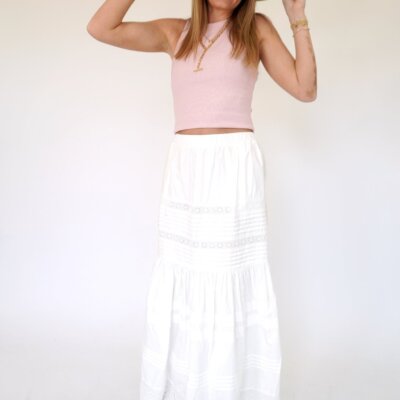Mid Rise Poplin Maxi Skirt - White