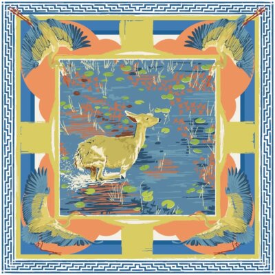 Melon Lily Pad Doe Silk Scarf| Austin Williams