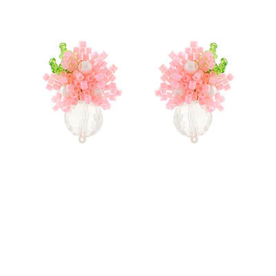Flower & Pearl Bead Earrings-Peach