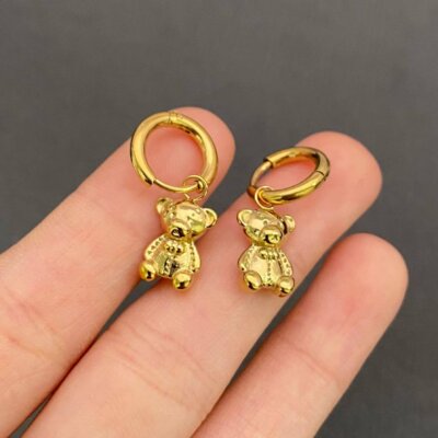 Mini Bear 18K Gold Plated S.Steel Huggie Earrings - FGS
