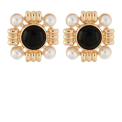 Stone & Pearl Earrings-Black