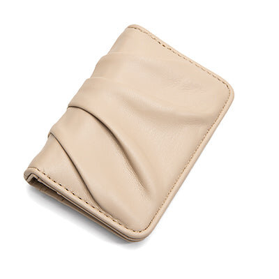 Credit Card Leather Snap Wallet-Beige