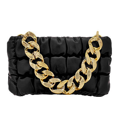 Link Chain Handle Quilted Bag-Black