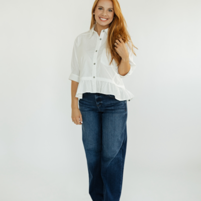 Lana Off White Ruffle Hem Top (S-2XL)