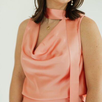 Lilia Coral Cowl Neck Top