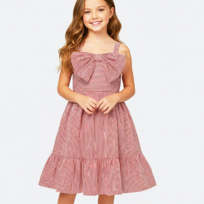 Red & White Stripe Dress w/Bow Detail