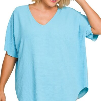 Woven Air- Flow V-Neck Sky Blue