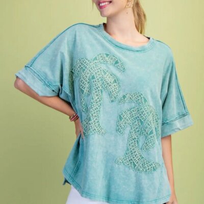 Oversized Washed T-Shirt w/Palm Trees