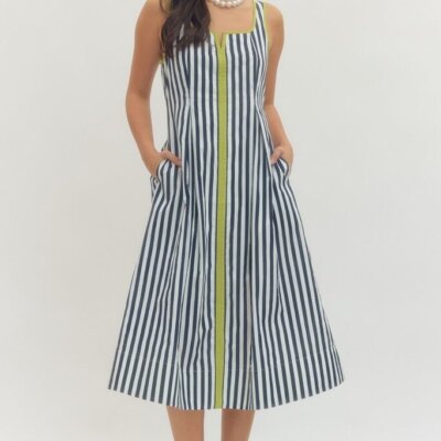 Striped Sleeveless Midi with V-Neckline