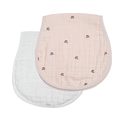 Bamboo Muslin Burp Cloth Set 2-Pack (Cherry-White)