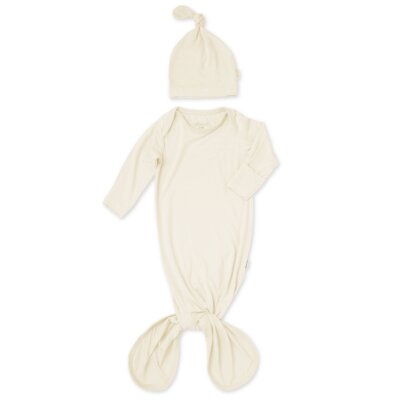Ivory Bamboo Layette Knotted Gown and Beanie for Newborns