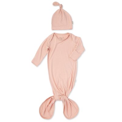 Rose Bamboo Layette Knotted Gown and Beanie for Newborns