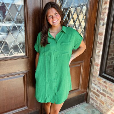 Green Button Down Mini Dress