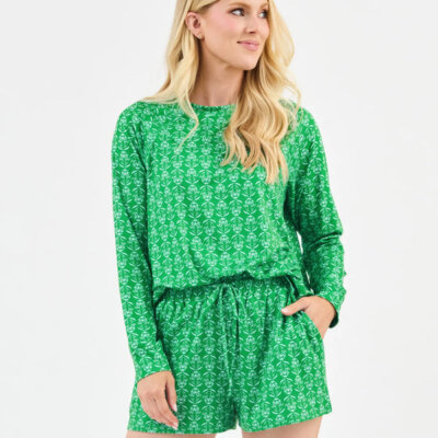 Spring Green Long Sleeve Shorts Lounge Set