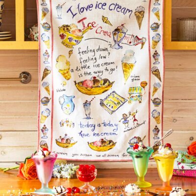 Ice Cream Watercolor Tea Towel