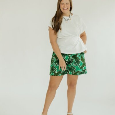 Palm Print Rolled Cuff Linen Short (XS-XL)