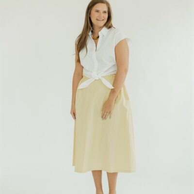 Madison Yellow Elastic Wasit Midi Skirt (XS-XL)