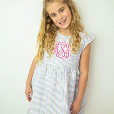 Girls Multicolor Seersucker Dress