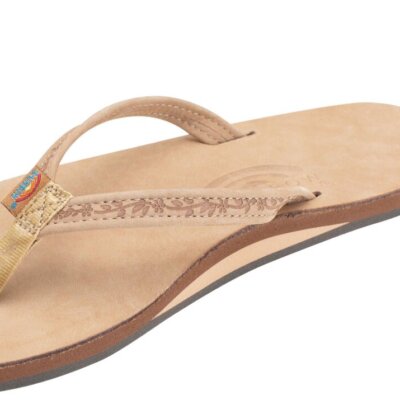 Las Flores - Single Layer Premier Leather with a Floral 1/2" Narrow Strap Medium Sierra Brown