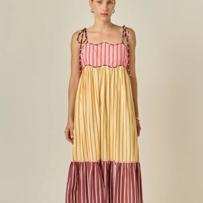Colorblock Stripe Sleeveless Midi Dress