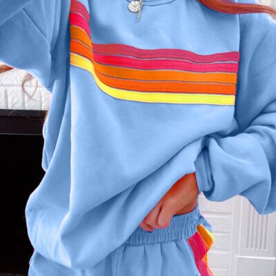 Kenzie | Stripe Pullover and Shorts Two Piece Casual Set