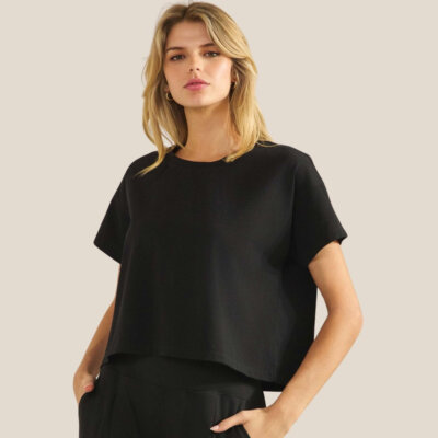 Black Crew Neck Cropped Top