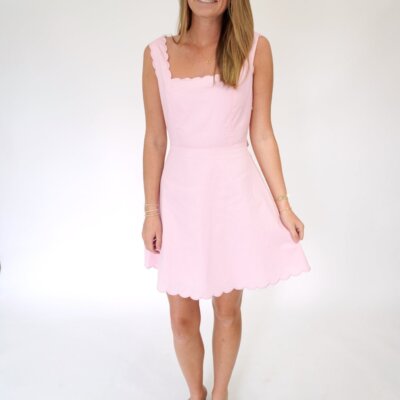 Chloe Scalloped Trim Self-Tie Flared Mini Dress