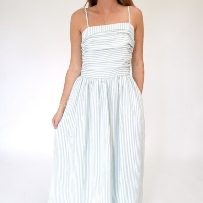 Isla Striped Smocked Bodice Midi Dress - Sky Blue