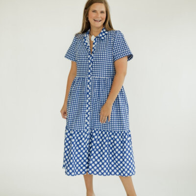 The Jema Dress in Navy Gingham