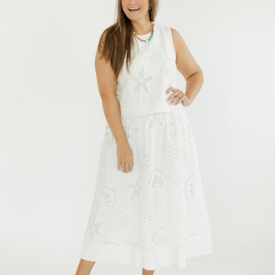 White Eyelet Lace Midi Skirt (XS-XL)