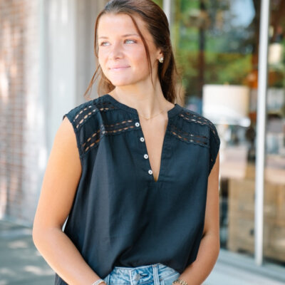 Dani Black Sleeveless Lace Detail Top (XS-XL)