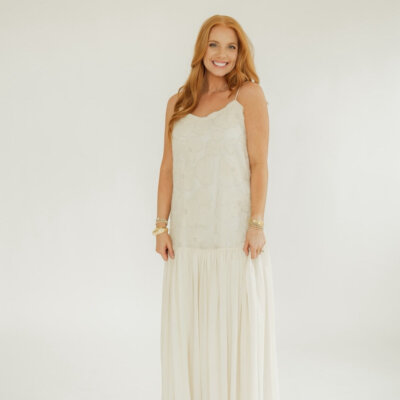 Emily Ivory Drop Waist Sequined Dress