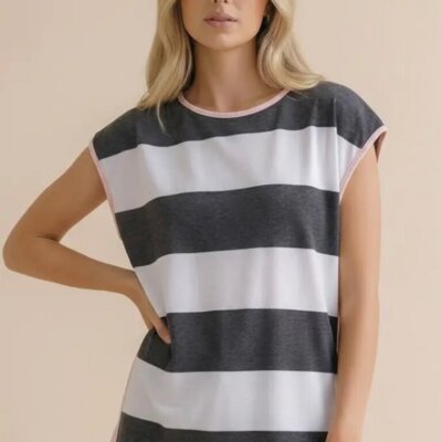 Round Neck Stripe Terry Top
