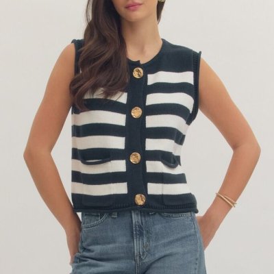Stripe Top with Gold Buttons