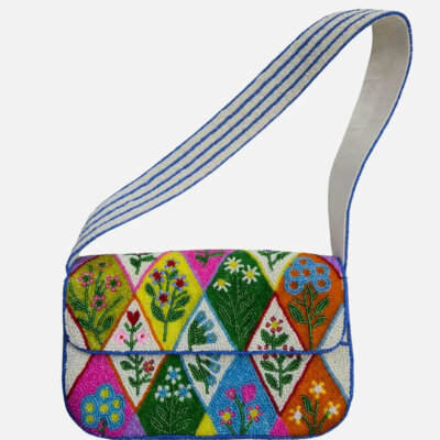 Diamond Floral Double Sided Beaded Shoulder Bag
