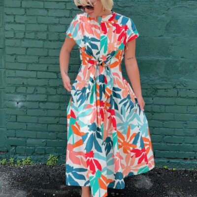 APNY Sunset Palms Tie Front Dress