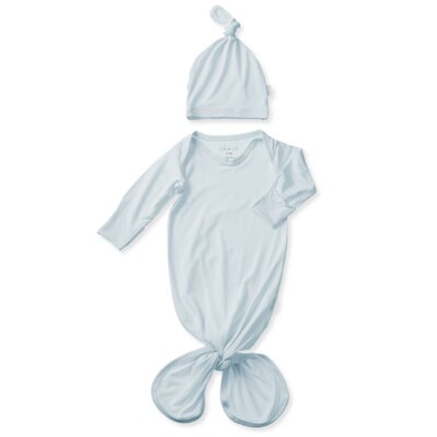 Bamboo Knotted Baby Gown & Beanie blue